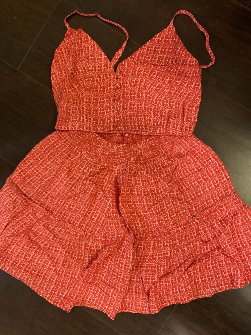 ILLA ILLA Red Two-Piece Smocked Crop Top and Skirt Set